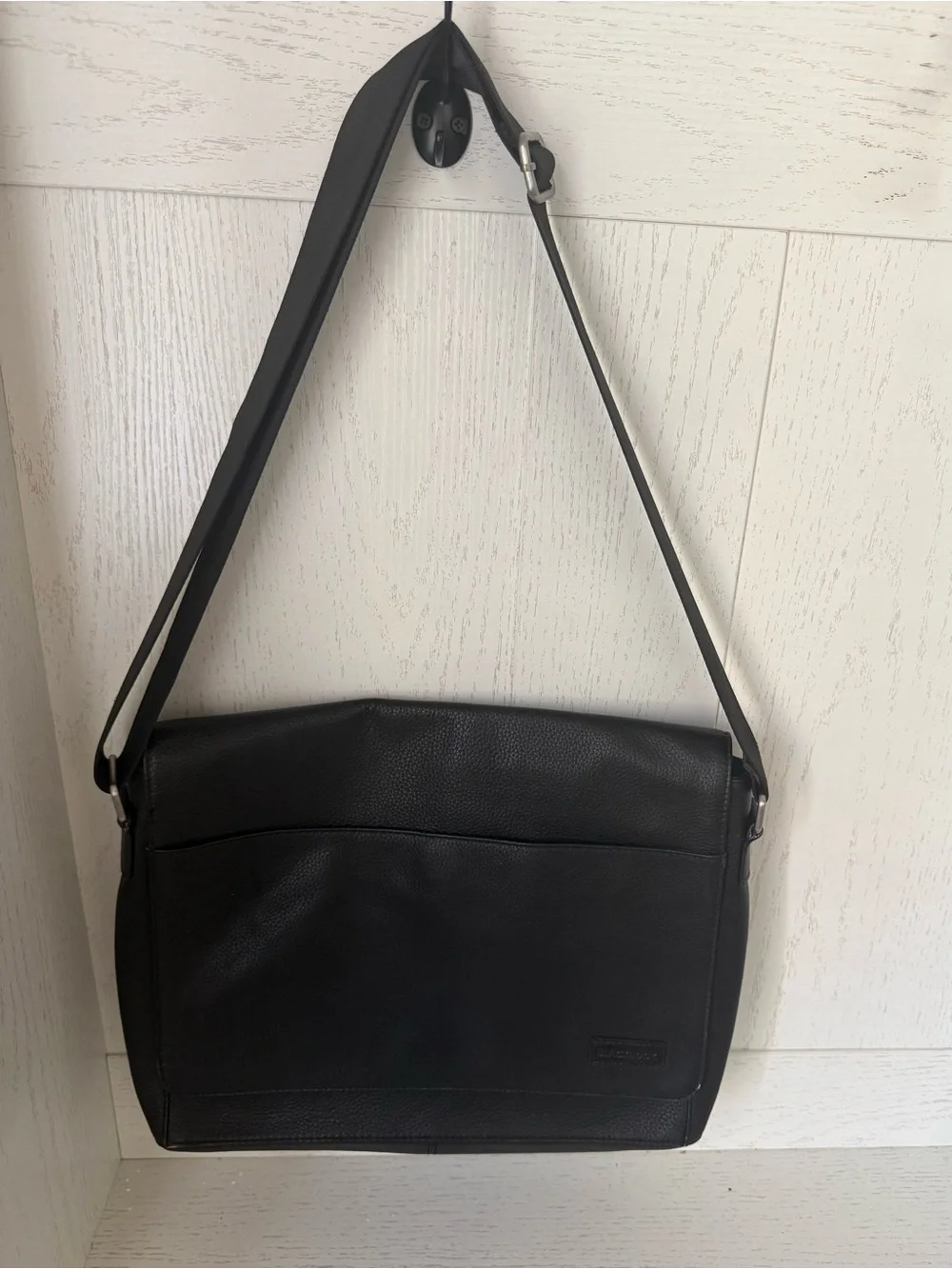 Black Leather Messenger Bag by blackbook adjustable strap lined